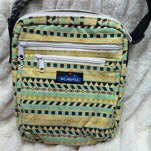 EUC KAVU Mini Rope Bag - Canvas Crossbody Sling in Yellow Tribal Print